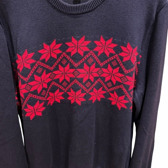 Gap Men’s Sweater Size L Navy Red Fair Isle Pattern 100% Cotton Crewneck Preppy - Picture 5 of 11